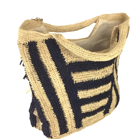 NWT Mar Y Sol Cabana Stripe Straw Hand Made Carry All Tote Bag - Picture 6 of 12